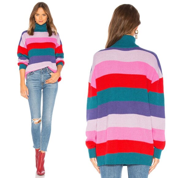 Lovers & Friends 30% Wool Colorblock Stripe Marianne Turtleneck Sweater - Picture 1 of 6